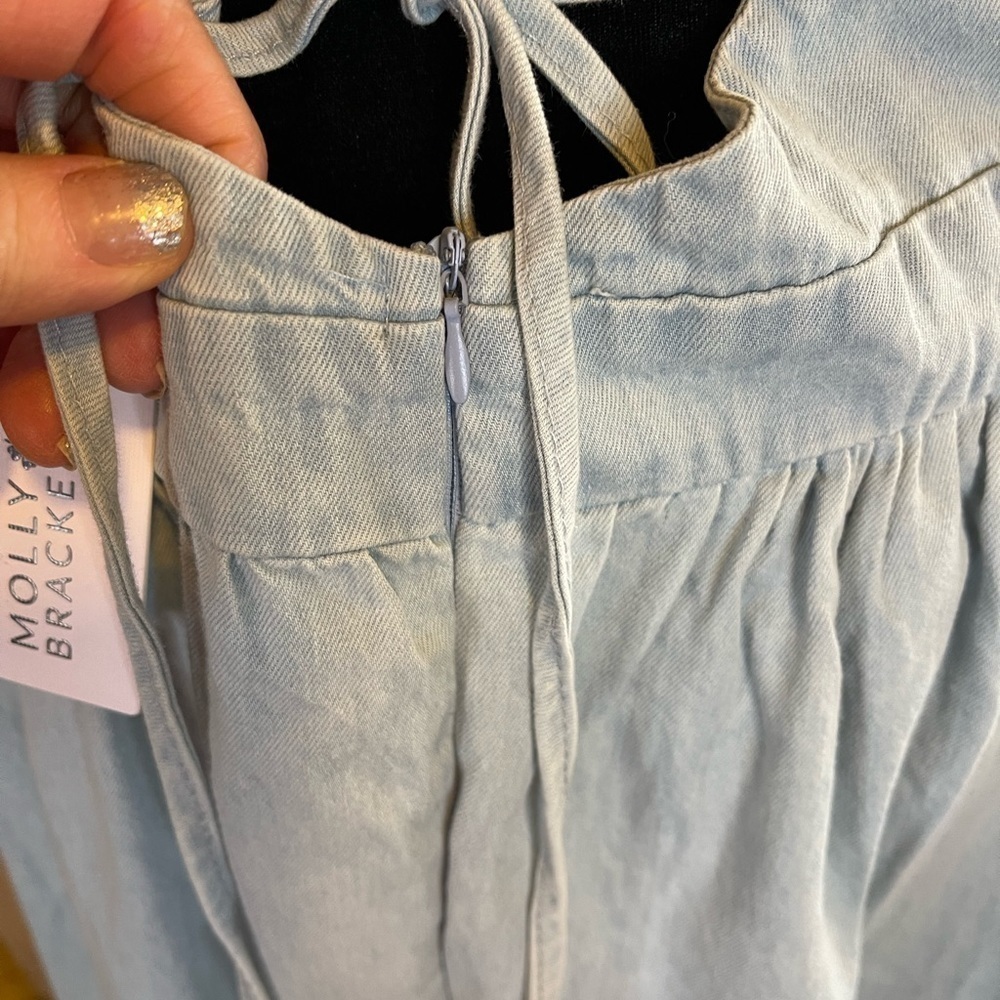 Molly Bracken Maxi Dress Light Denim Coquette Country Western Ruffle Boho Sz XL - Picture 8 of 16